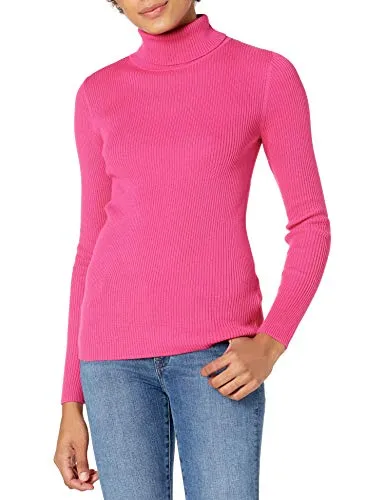 Amazon Essentials Women's Slim-Fit Lightweight Long-Sleeve Turtleneck Sweater, Bright Pink, X-Small