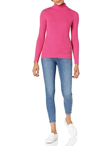 Amazon Essentials Women's Slim-Fit Lightweight Long-Sleeve Turtleneck Sweater, Bright Pink, X-Small