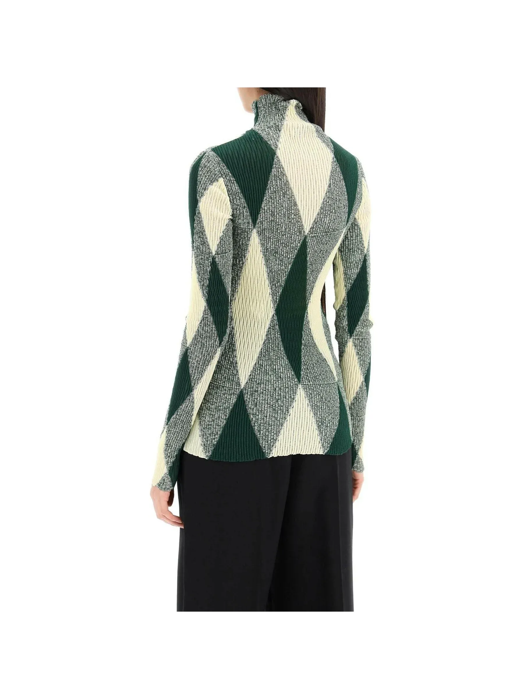 Argyle Knit Turtleneck Sweater