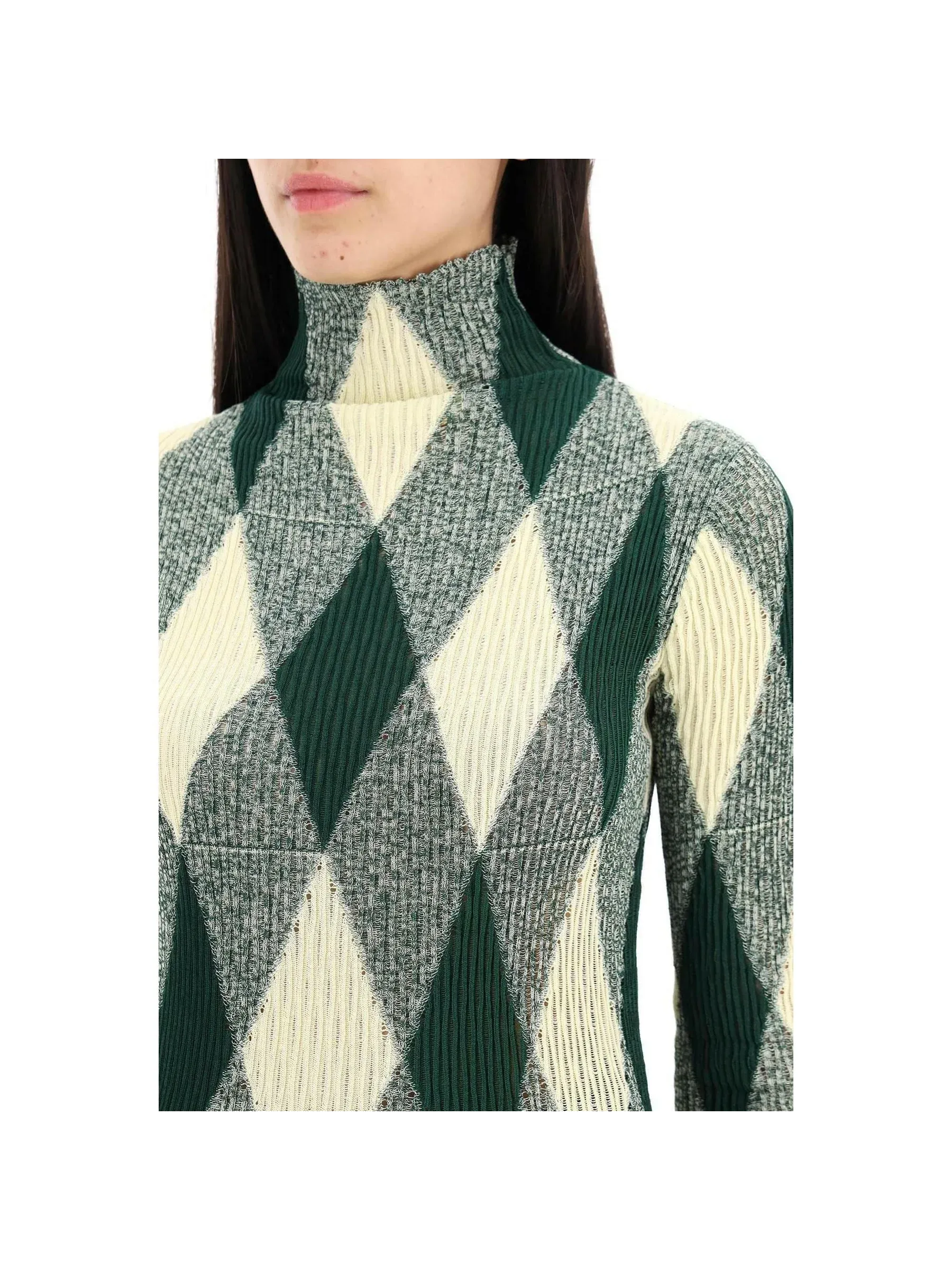 Argyle Knit Turtleneck Sweater