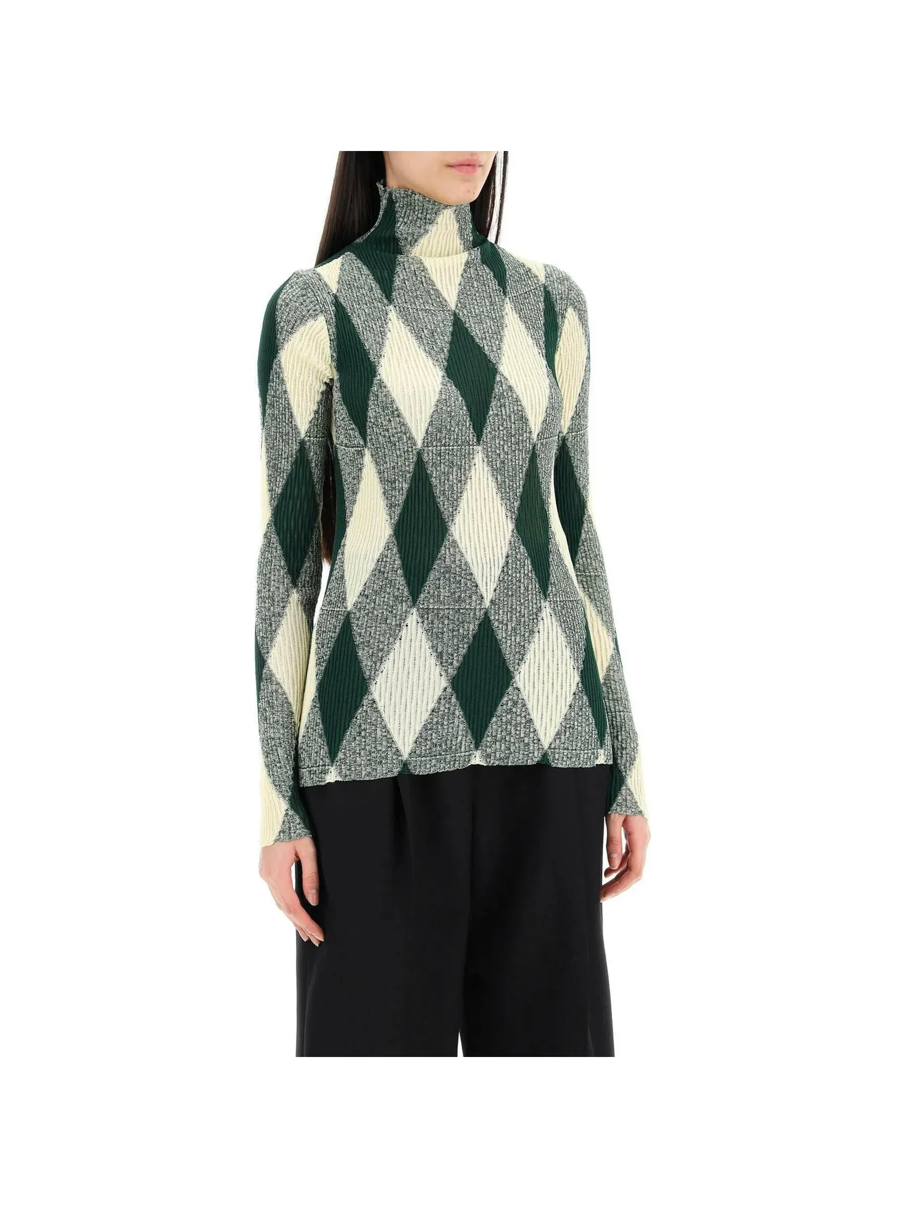 Argyle Knit Turtleneck Sweater