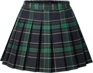 Auranso Girls Pleated Skirt Kids Tennis Elastic Waist Uniform Plaid Skirt 4-14 Y