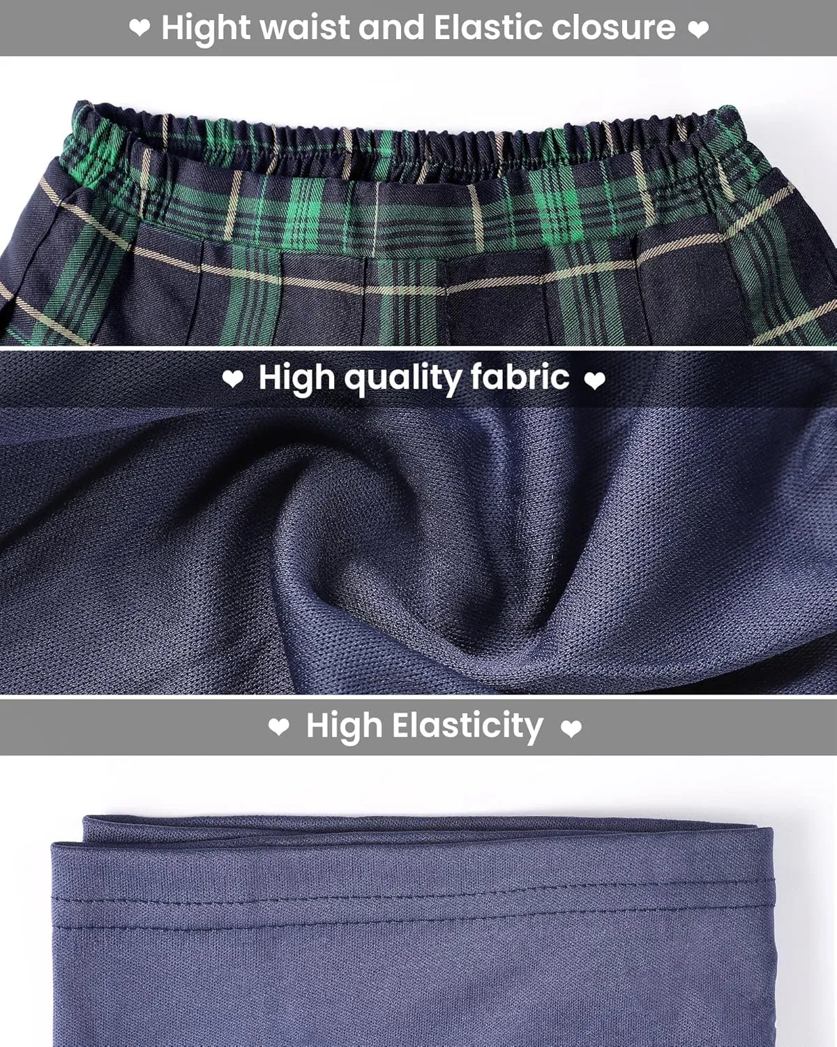 Auranso Girls Pleated Skirt Kids Tennis Elastic Waist Uniform Plaid Skirt 4-14 Y
