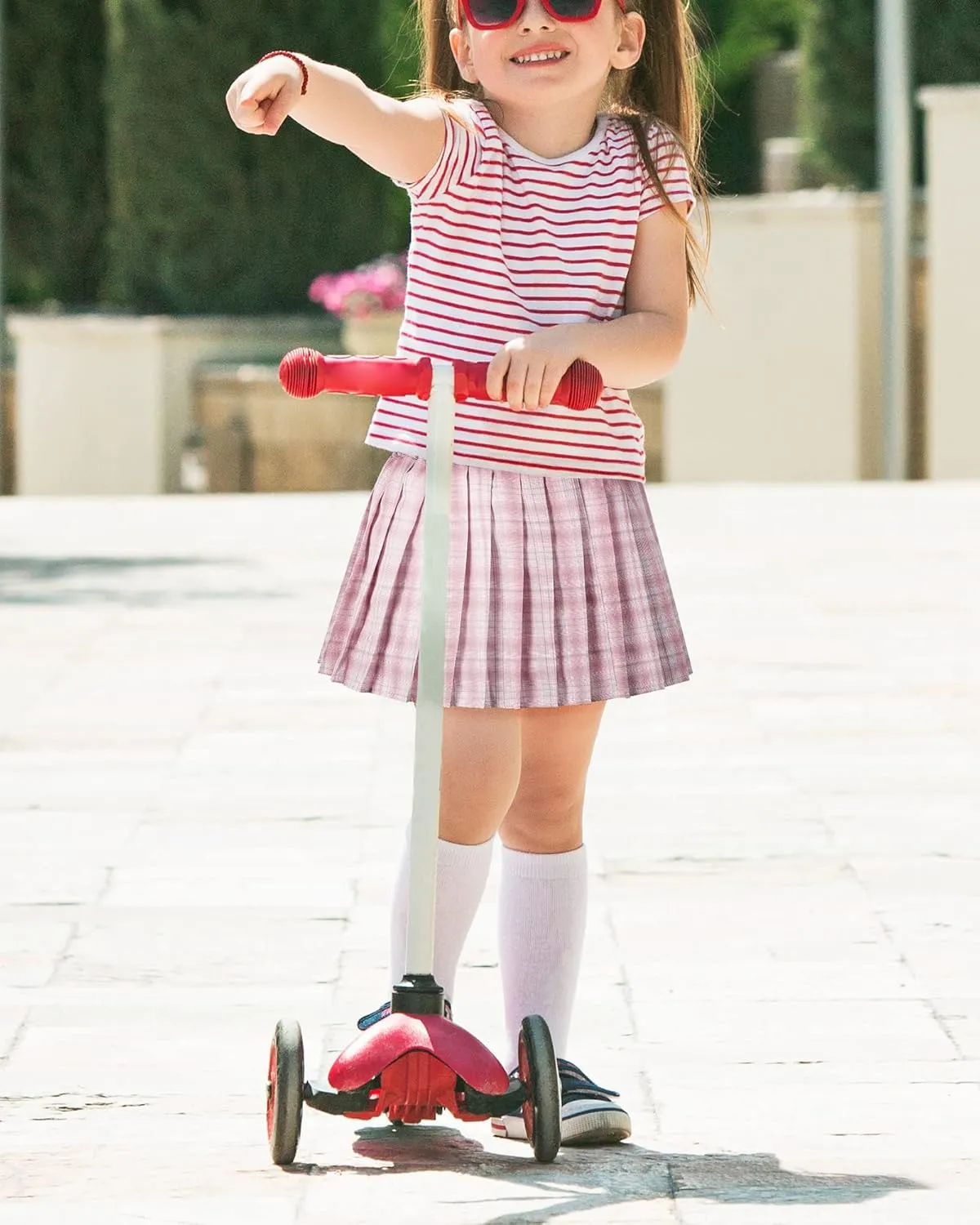 Auranso Girls Pleated Skirt Kids Tennis Elastic Waist Uniform Plaid Skirt 4-14 Y