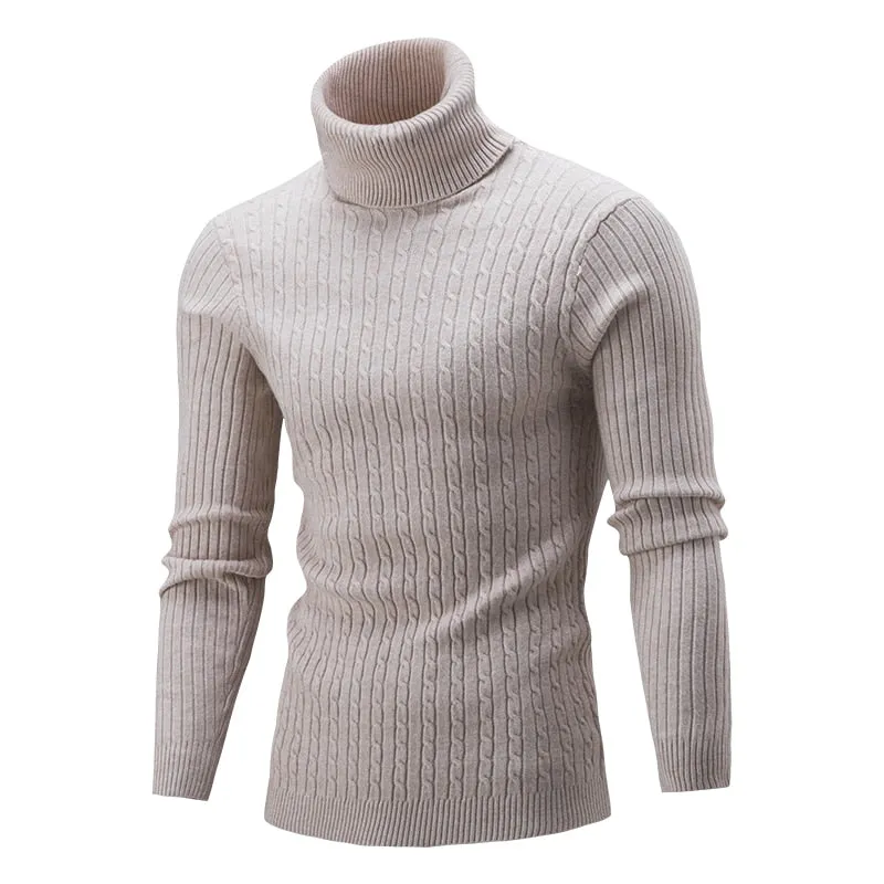 Autumn Winter Turtleneck Sweater Knitting Pullovers Rollneck Knitted Sweater Warm Men Jumper Slim Fit Casual Sweater