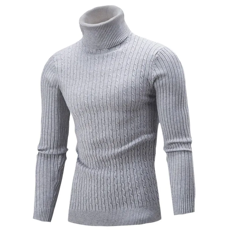 Autumn Winter Turtleneck Sweater Knitting Pullovers Rollneck Knitted Sweater Warm Men Jumper Slim Fit Casual Sweater