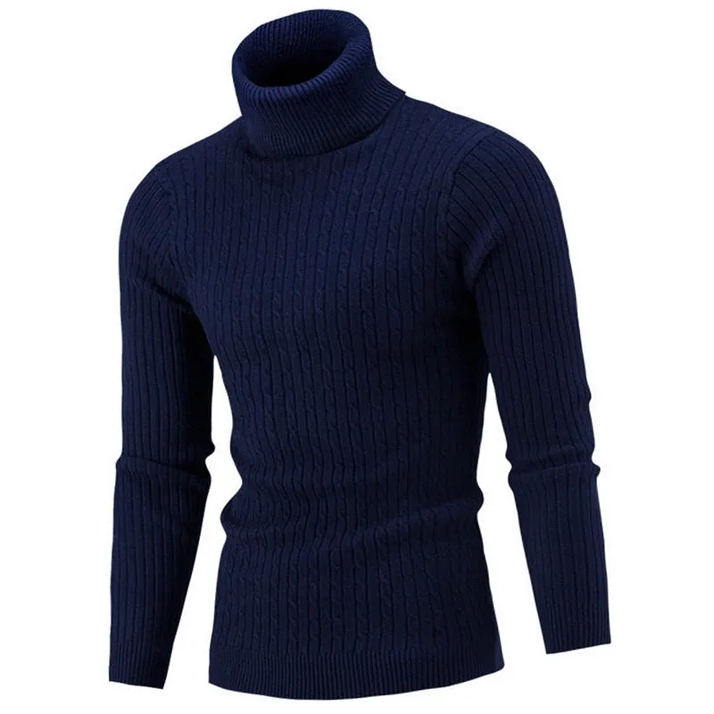 Autumn Winter Turtleneck Sweater Knitting Pullovers Rollneck Knitted Sweater Warm Men Jumper Slim Fit Casual Sweater