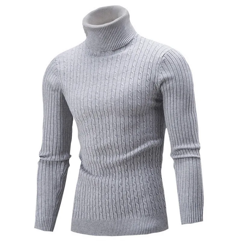 Autumn Winter Turtleneck Sweater Knitting Pullovers Rollneck Knitted Sweater Warm Men Jumper Slim Fit Casual Sweater