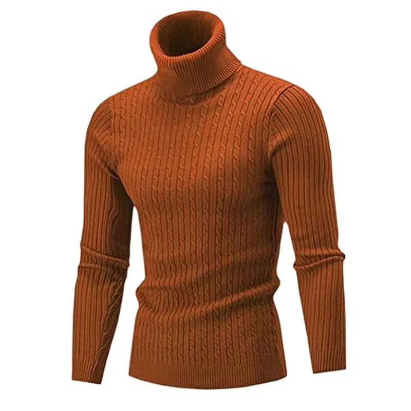 Autumn Winter Turtleneck Sweater Knitting Pullovers Rollneck Knitted Sweater Warm Men Jumper Slim Fit Casual Sweater