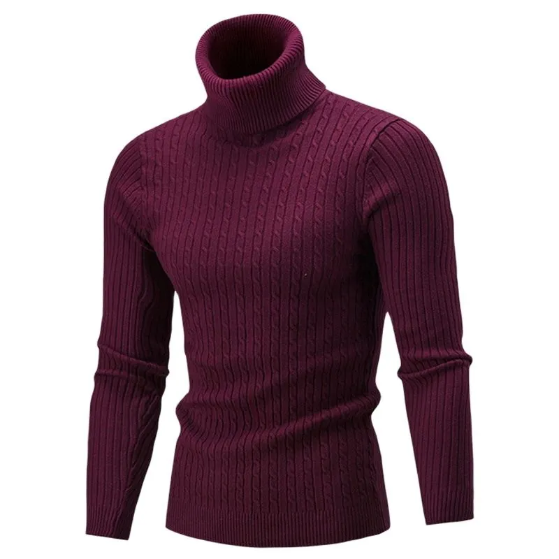 Autumn Winter Turtleneck Sweater Knitting Pullovers Rollneck Knitted Sweater Warm Men Jumper Slim Fit Casual Sweater