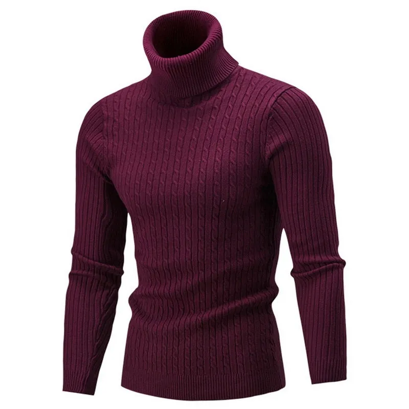 Autumn Winter Turtleneck Sweater Knitting Pullovers Rollneck Knitted Sweater Warm Men Jumper Slim Fit Casual Sweater