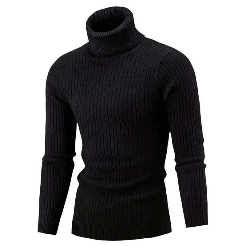 Autumn Winter Turtleneck Sweater Knitting Pullovers Rollneck Knitted Sweater Warm Men Jumper Slim Fit Casual Sweater