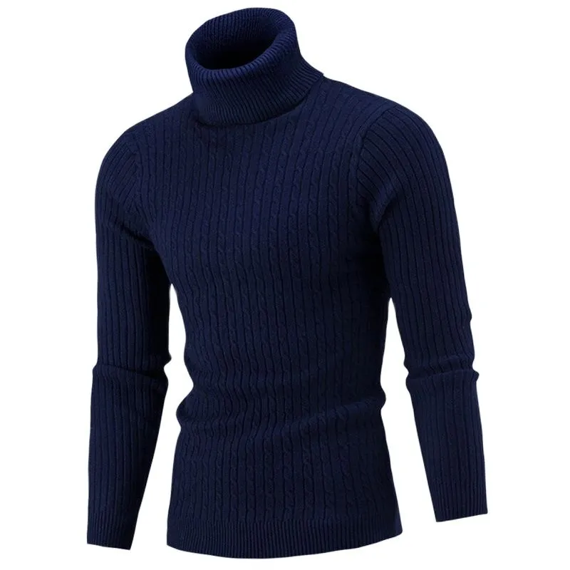 Autumn Winter Turtleneck Sweater Knitting Pullovers Rollneck Knitted Sweater Warm Men Jumper Slim Fit Casual Sweater