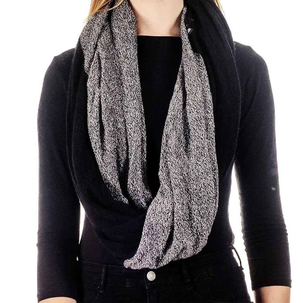 Black and Grey Melange Double Sided Cashmere Snood