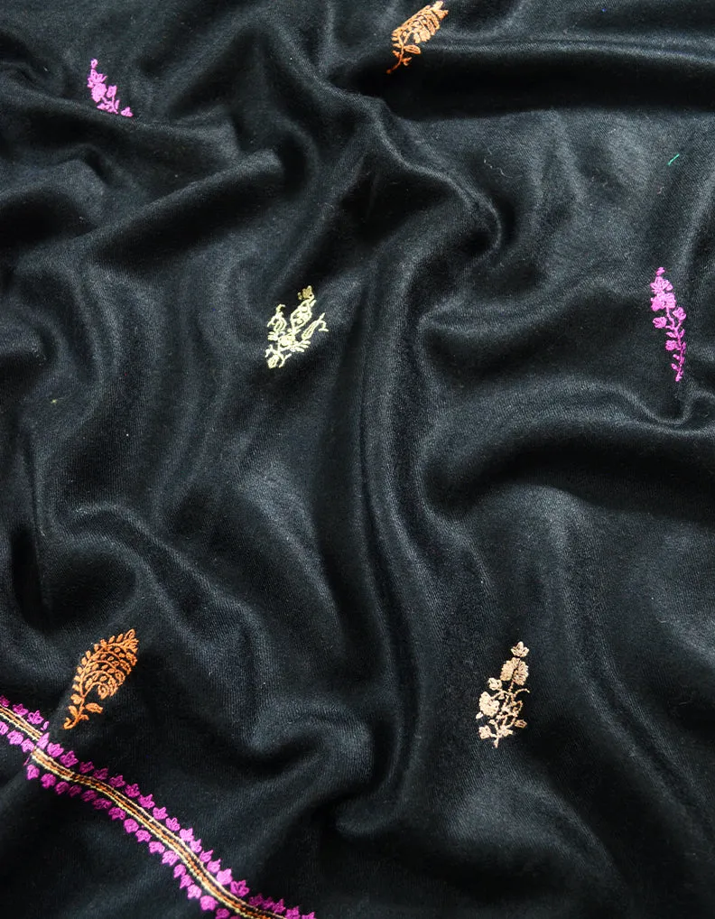 black booti embroidery pashmina stole 8133