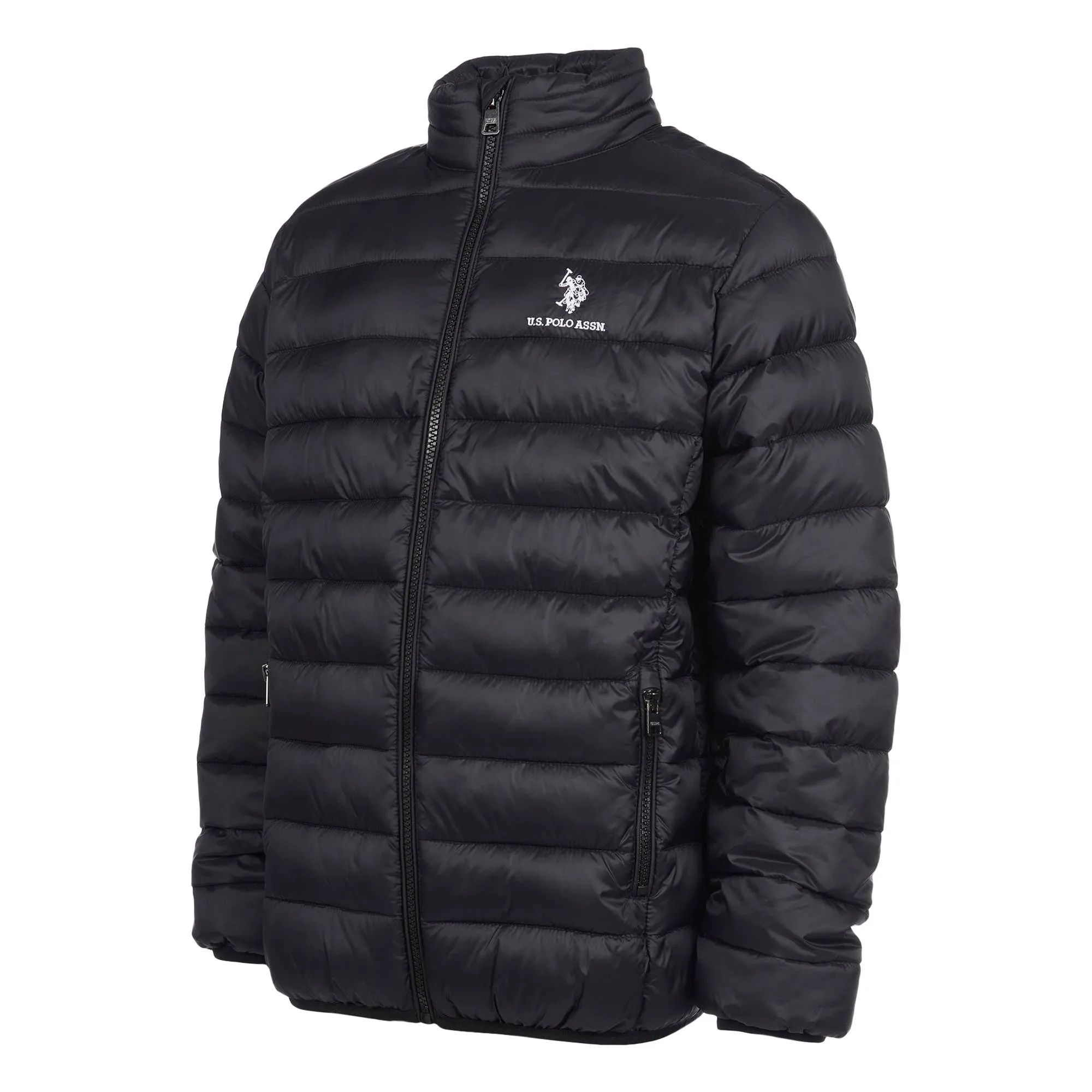 Boys Lightweight Bound Quilted Jacket in Black Bright White DHM