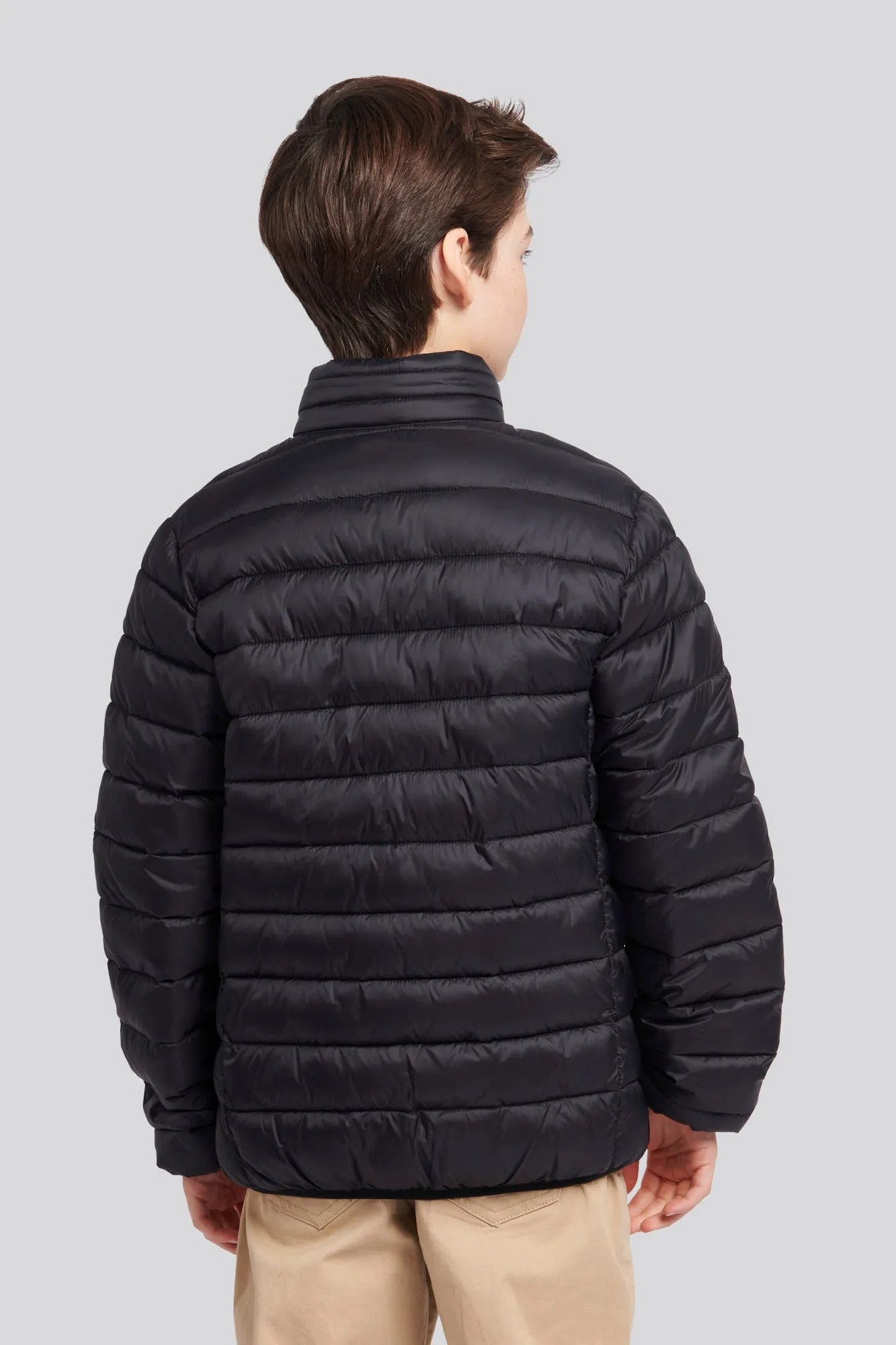 Boys Lightweight Bound Quilted Jacket in Black Bright White DHM