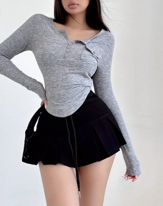 Casual high-waist pleated drawstring mini skirt