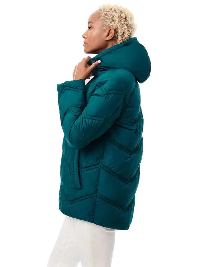 Chevron Quilt Hooded Puffer Poseidon