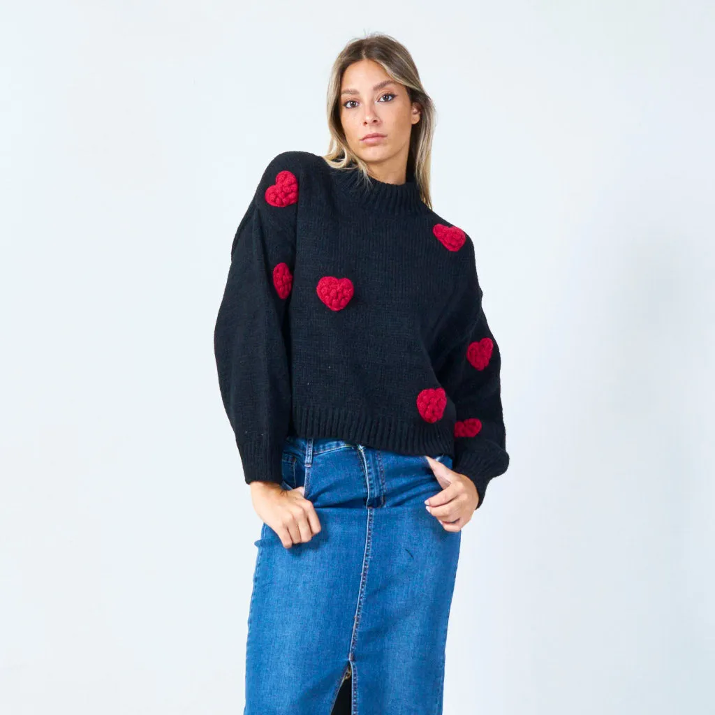 Chunky heart knit turtleneck sweater wholesale