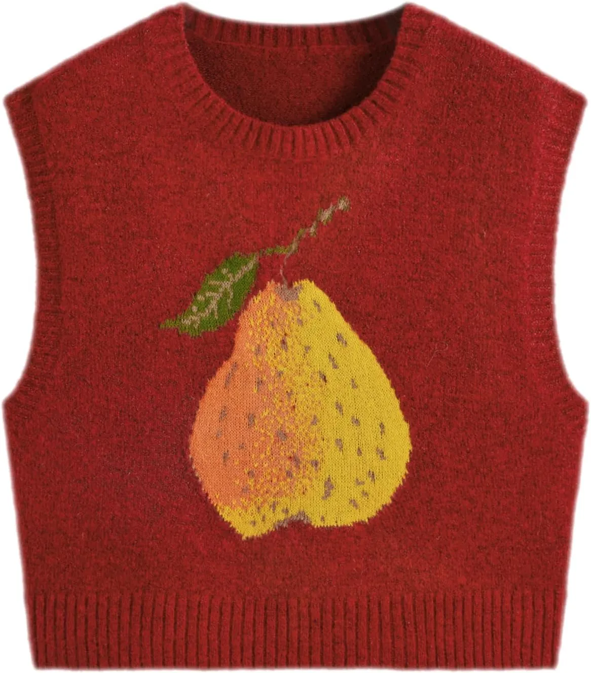 CIDER Womens Knit Wool-Blend Sleeveless Pear Graphic Sweater Vest Tank Top