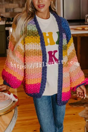 Cozy Daydream Handmade Chunky Knit Colorful Stripe Pattern Cardigan