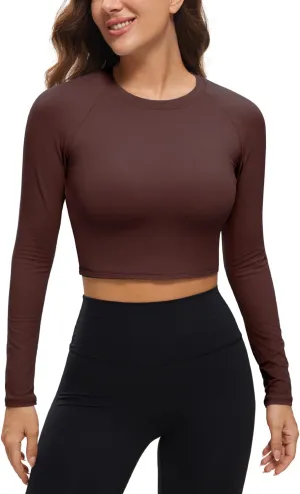 CRZ YOGA Womens Long Sleeve Crop Workout Tops Athletic Yoga Running Cropped T-Shirt Slim Fit Gym Shirts