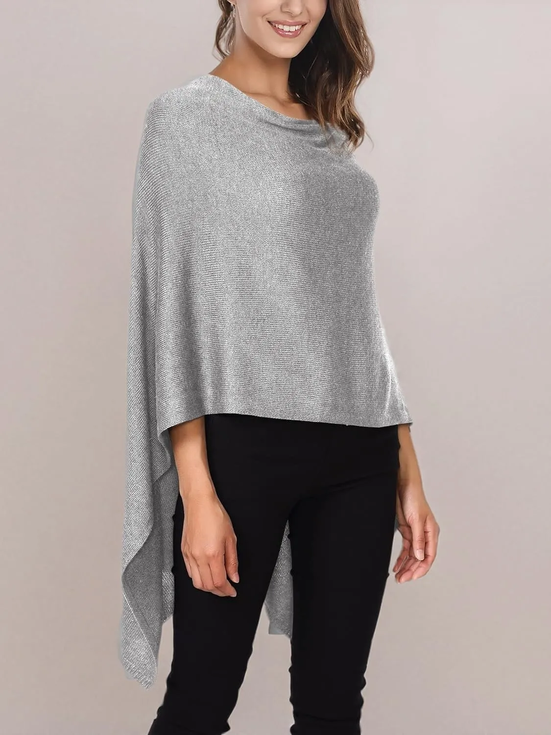 DJT Womens Solid Knit Short Asymmetric Wrap Poncho Topper