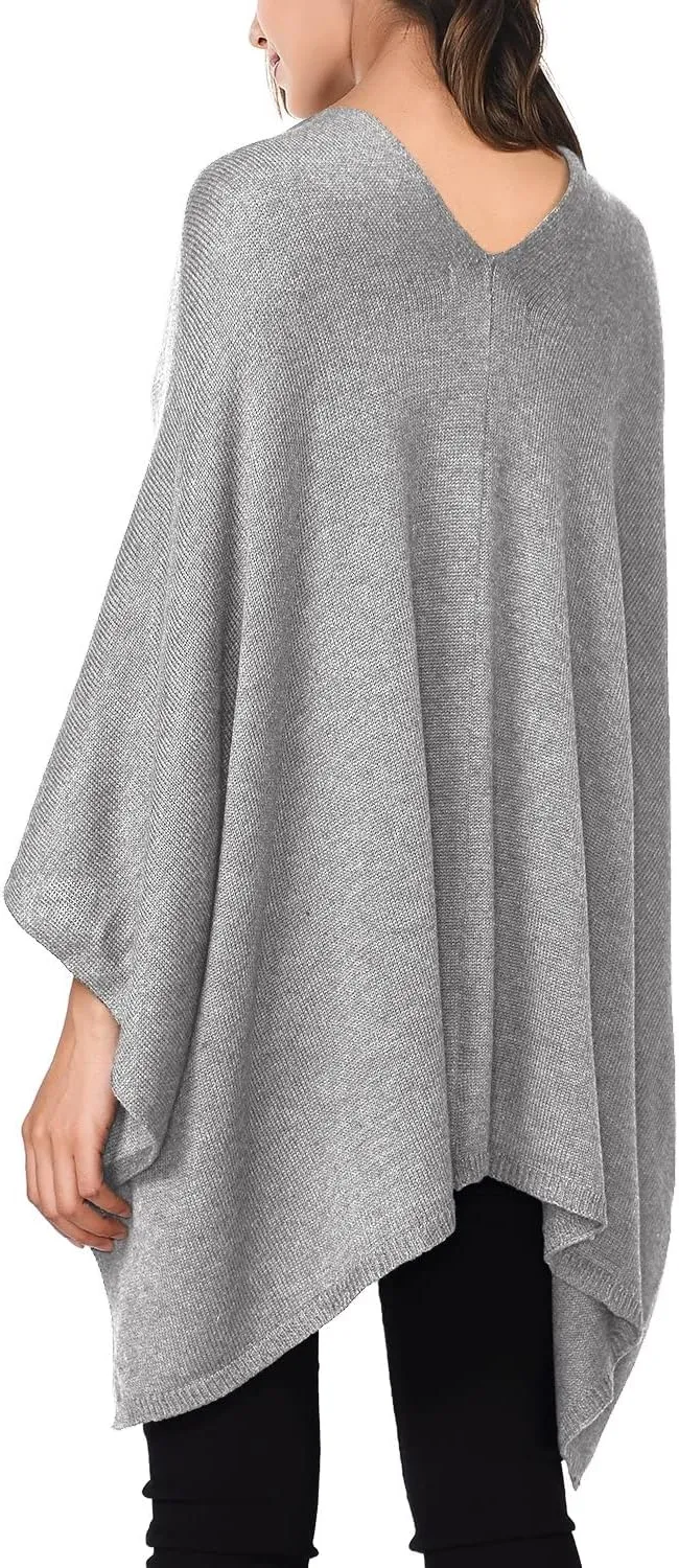 DJT Womens Solid Knit Short Asymmetric Wrap Poncho Topper
