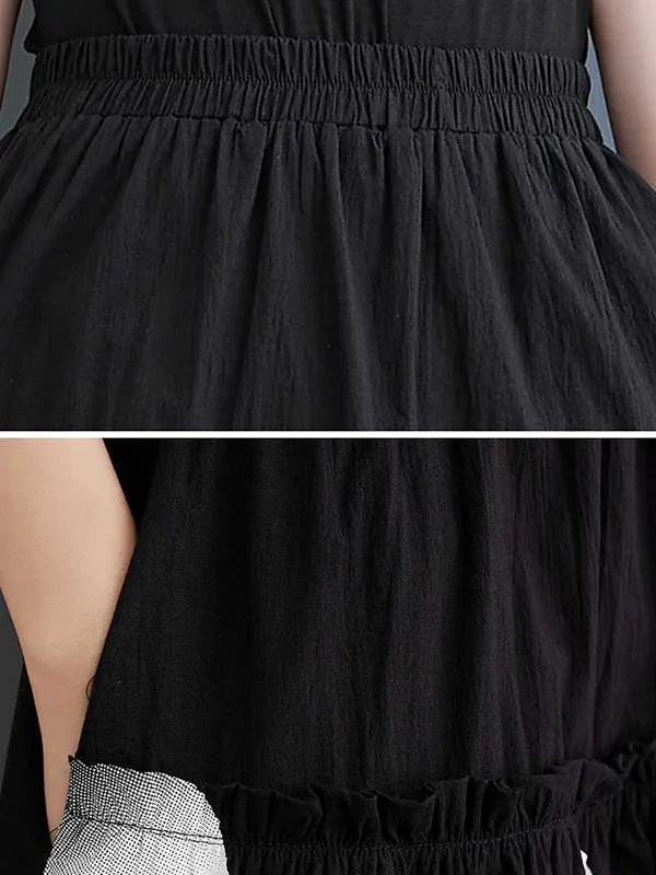 Elasticity Pleated Pockets Polka Dot Printed Ruffled Split-Joint Loose Skirts Bottoms