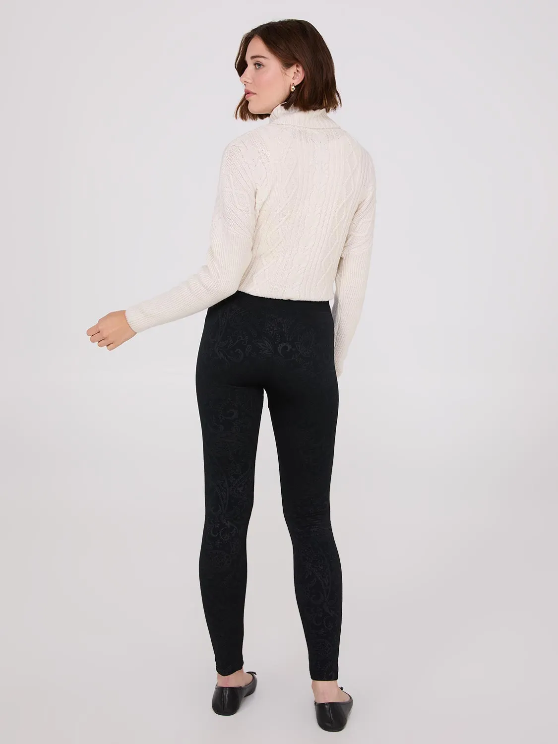 Embossed Paisley Print Fleece Lined Leggings