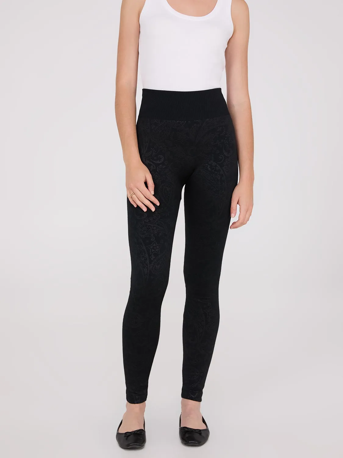 Embossed Paisley Print Fleece Lined Leggings