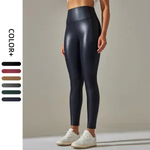 Fashion Women PU Leather Pants High Waist Fleece Leggings