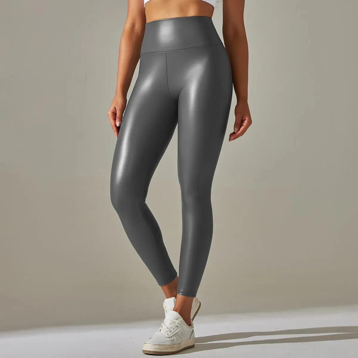 Fashion Women PU Leather Pants High Waist Fleece Leggings