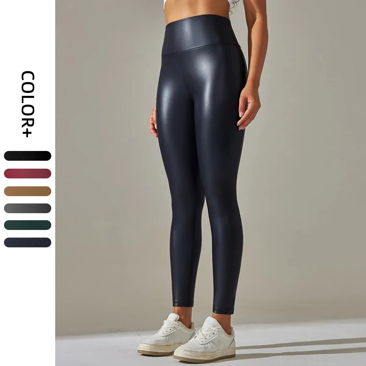 Fashion Women PU Leather Pants High Waist Fleece Leggings