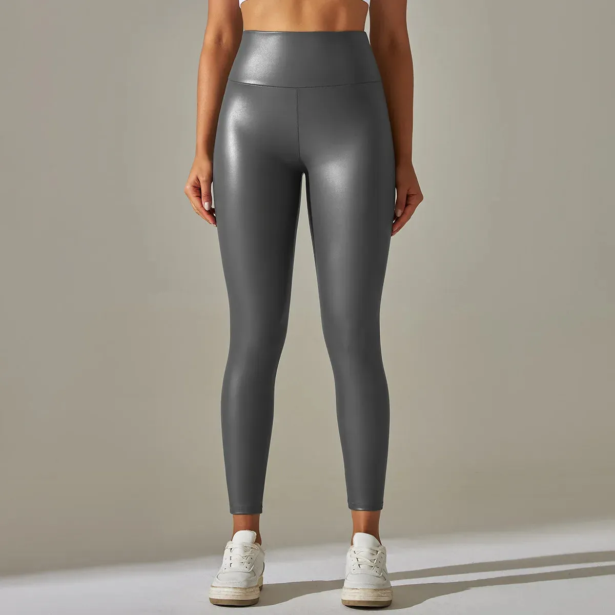 Fashion Women PU Leather Pants High Waist Fleece Leggings