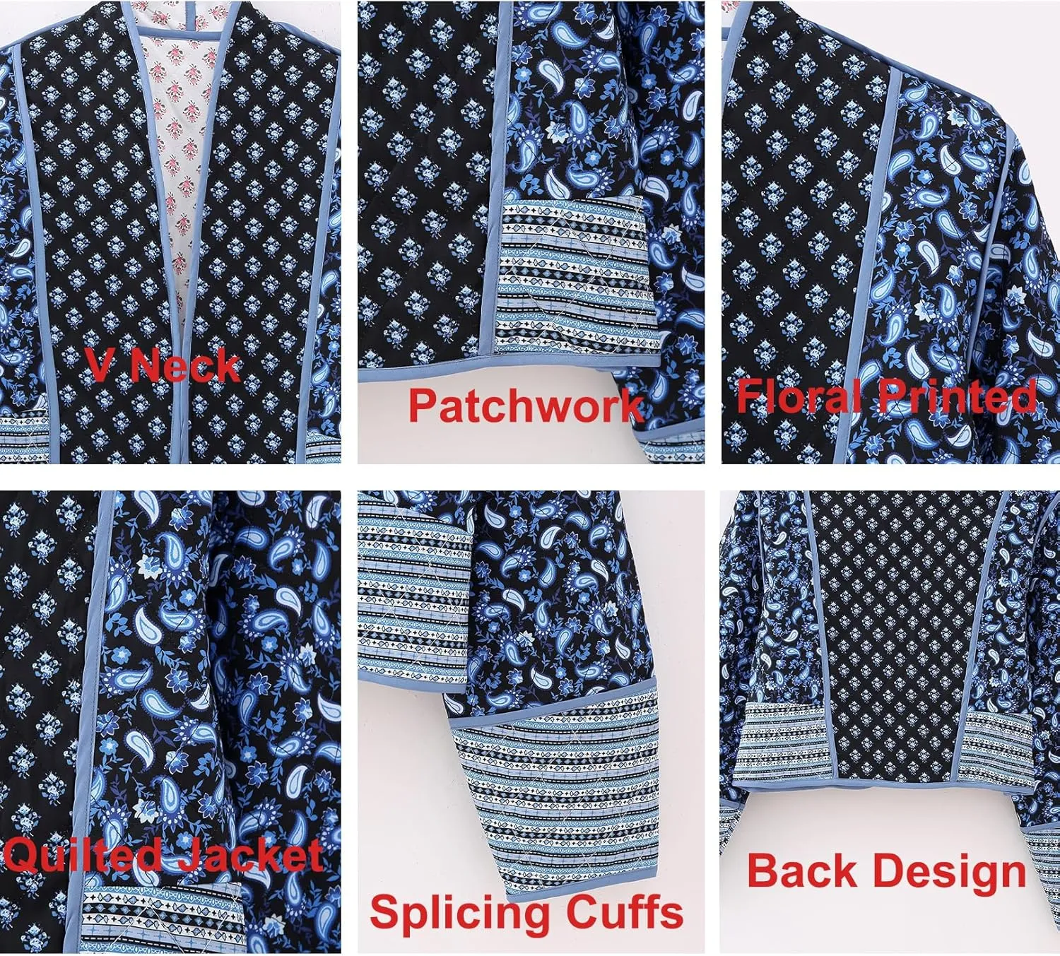 Flygo Women Cropped Puffer Jacket Cardigan Floral Printed Quilted Coats Lightweight Open Front Crop Padded Down Jackets