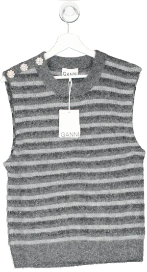 Ganni Grey Alpaca Blend Crystal sleevelss knit UK 14