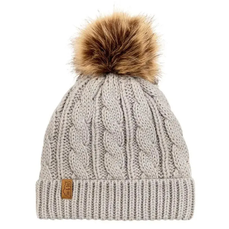 Grey Cable Knit Twinning Beanies | Jan & Jul