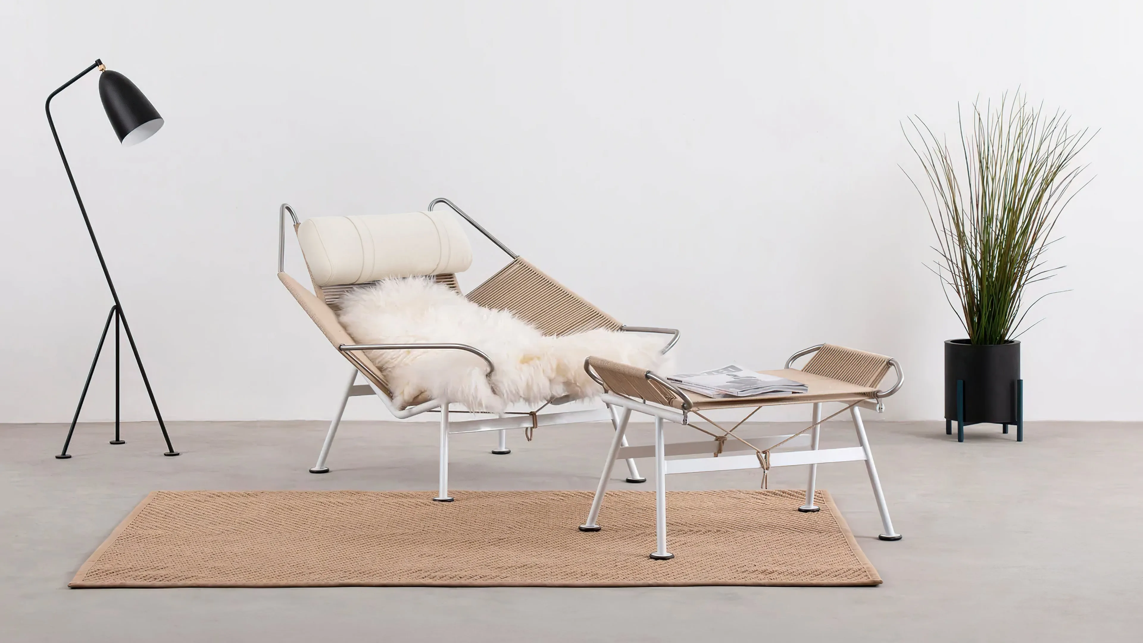 Halyard - Halyard Lounge Chair, Ivory Premium Leather and Icelandic Sheepskin