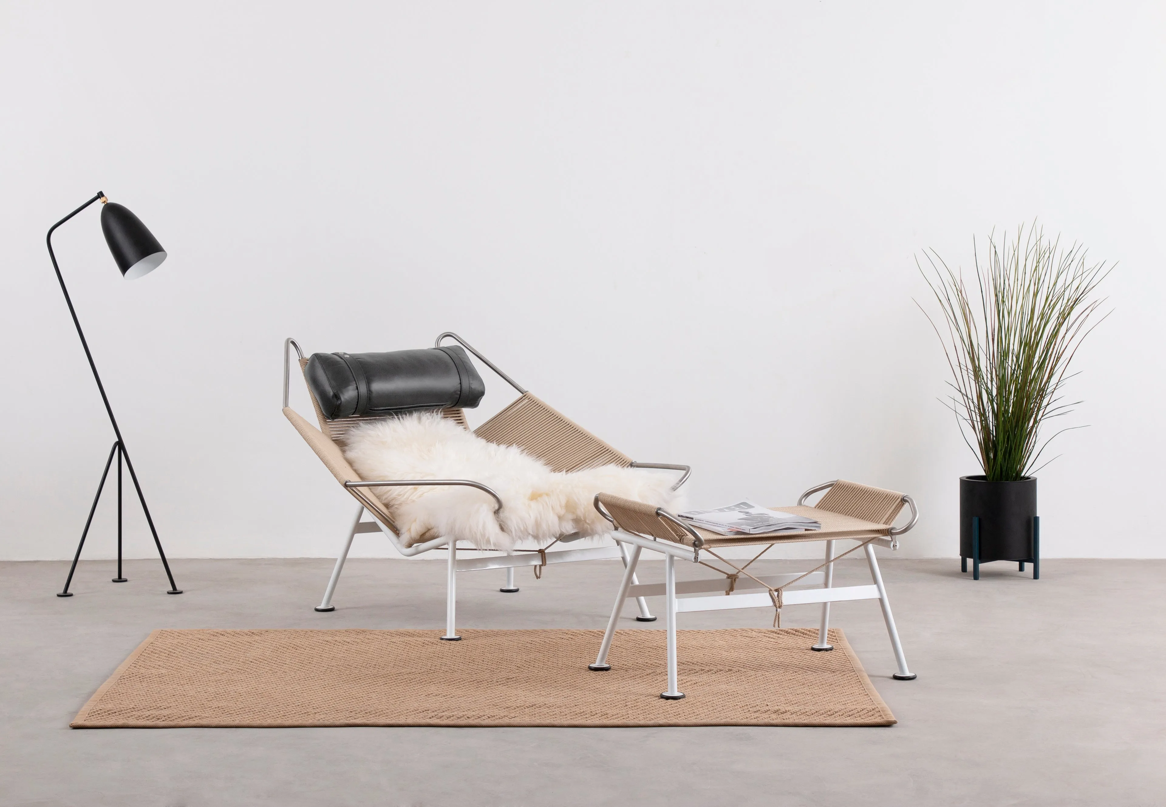 Halyard - Halyard Lounge Chair, Midnight Black Premium Leather and Icelandic Sheepskin
