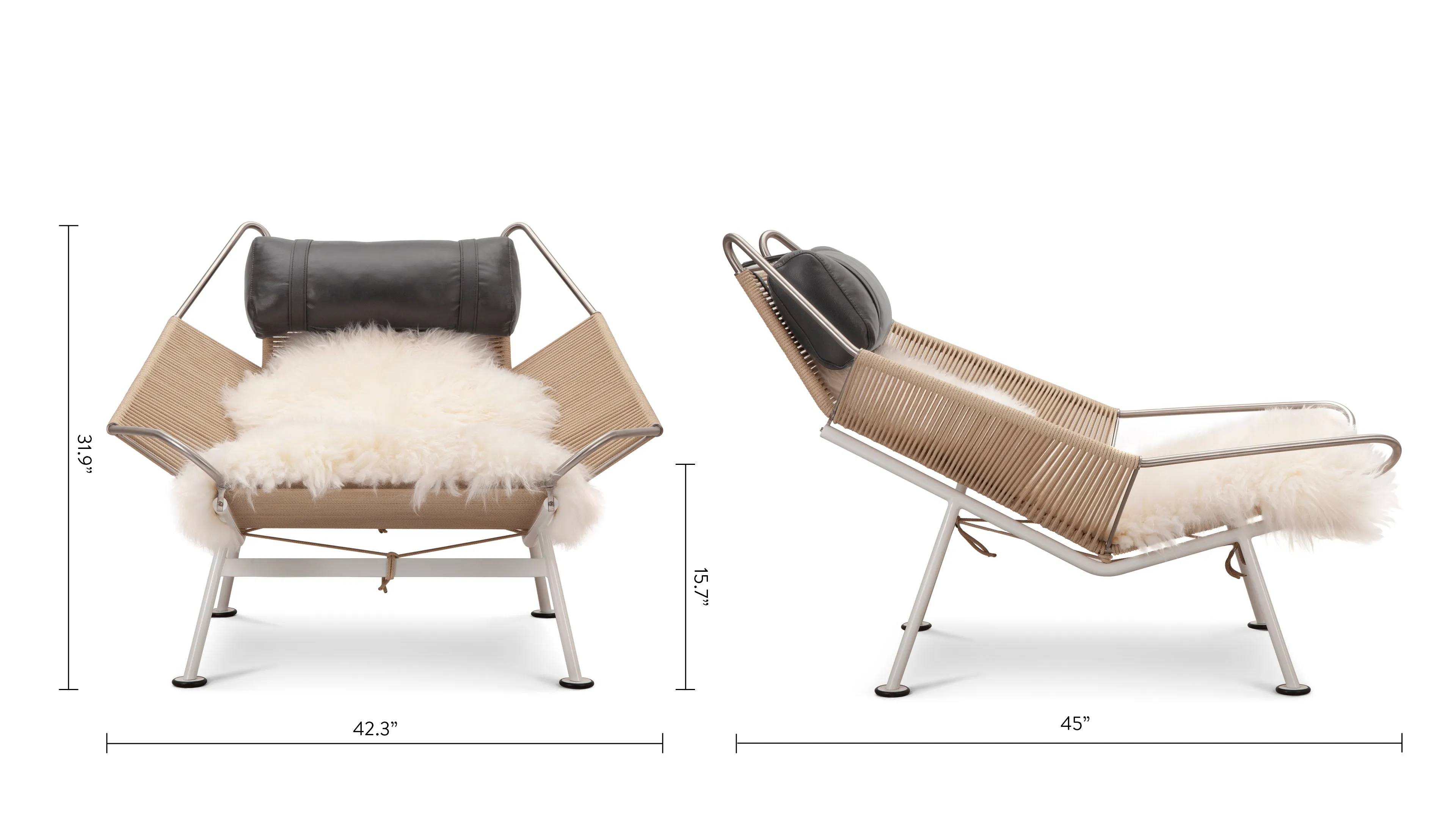 Halyard - Halyard Lounge Chair, Midnight Black Premium Leather and Icelandic Sheepskin