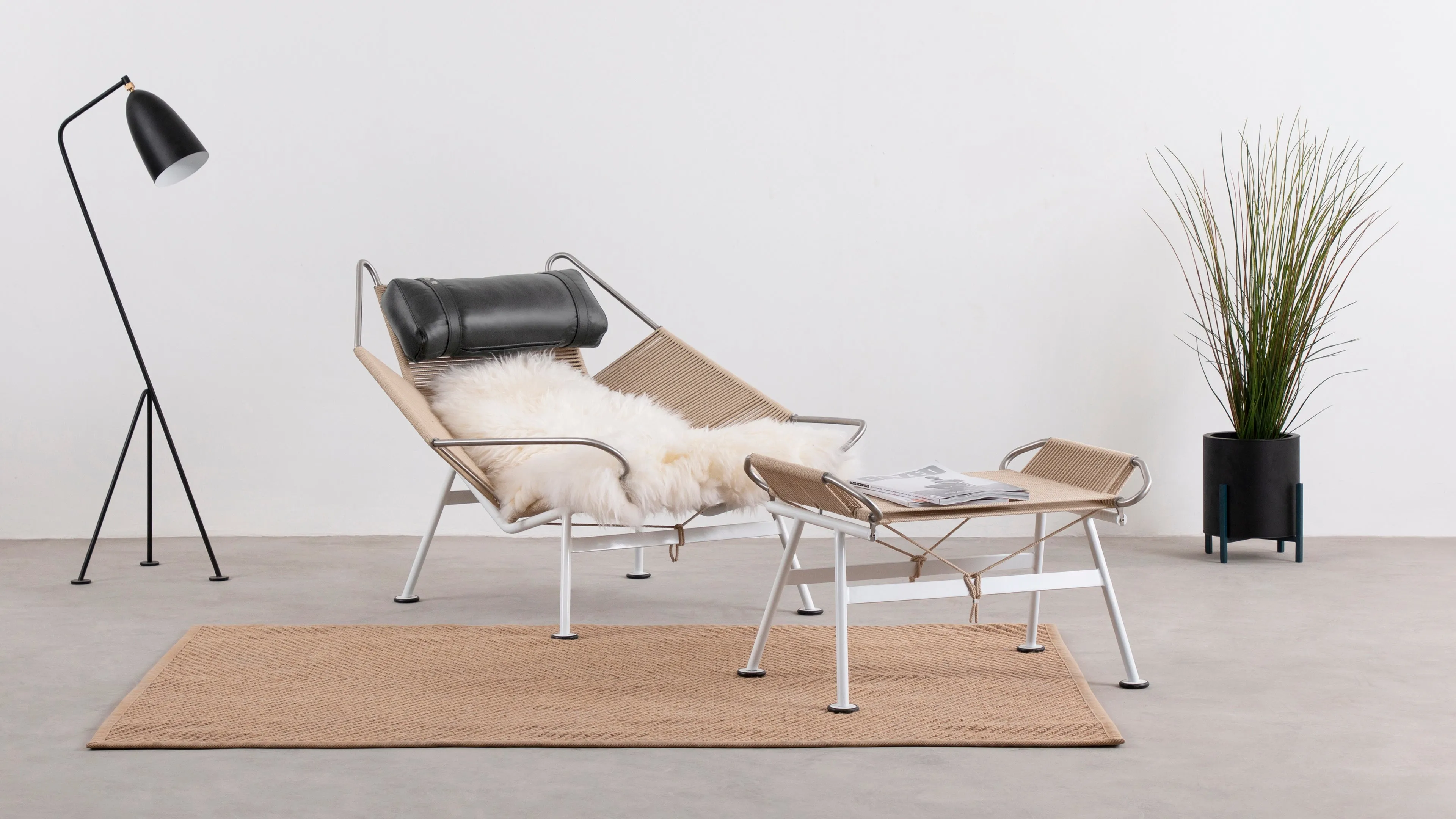 Halyard - Halyard Lounge Chair, Midnight Black Premium Leather and Icelandic Sheepskin