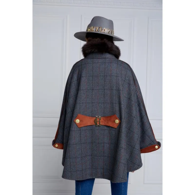 Holland Cooper Chiltern Ladies Tweed Cape - Mid Blue Check