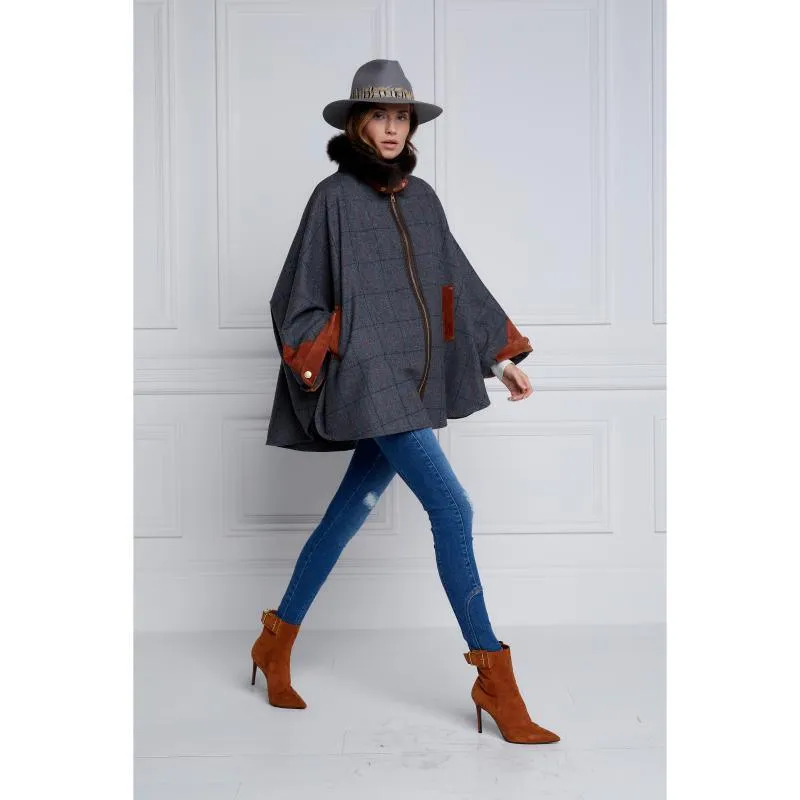 Holland Cooper Chiltern Ladies Tweed Cape - Mid Blue Check