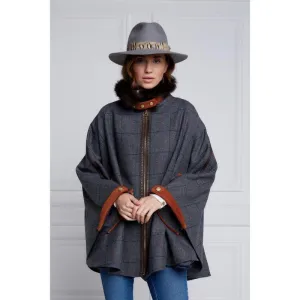 Holland Cooper Chiltern Ladies Tweed Cape - Mid Blue Check