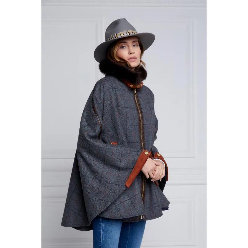 Holland Cooper Chiltern Ladies Tweed Cape - Mid Blue Check