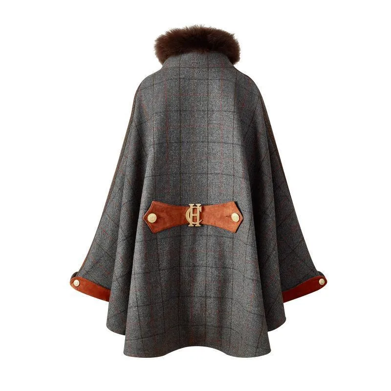 Holland Cooper Chiltern Ladies Tweed Cape - Mid Blue Check
