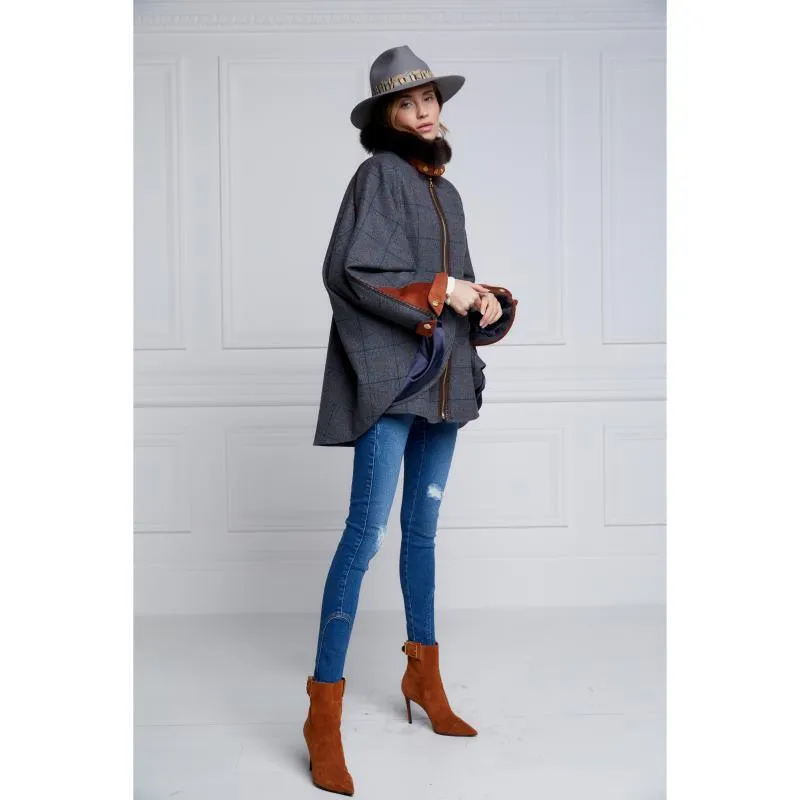 Holland Cooper Chiltern Ladies Tweed Cape - Mid Blue Check