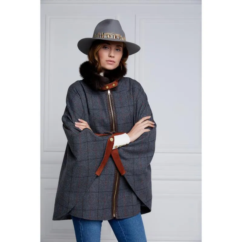 Holland Cooper Chiltern Ladies Tweed Cape - Mid Blue Check